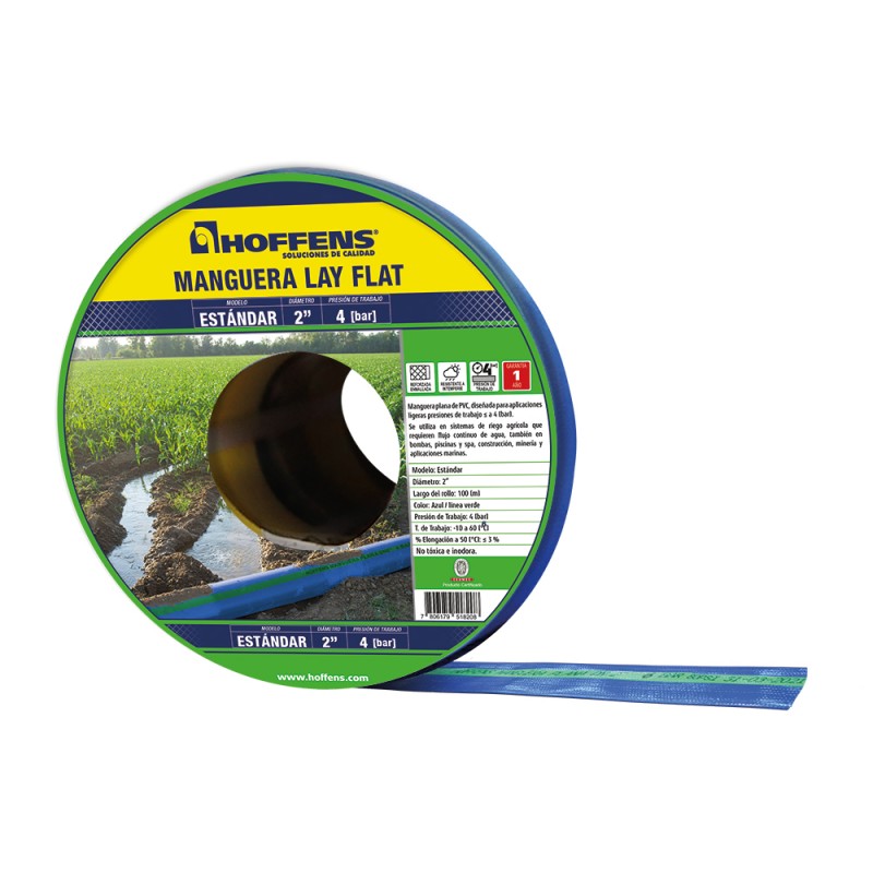 Manguera Plana Layflat Estándar Azul Línea Verde